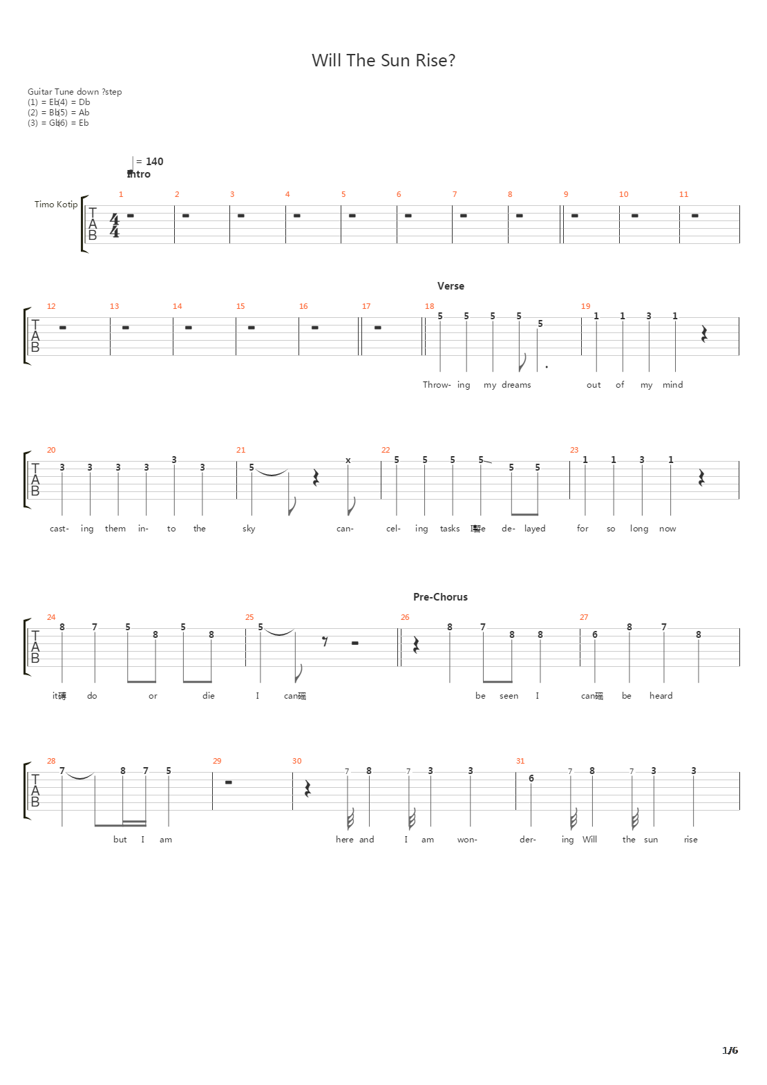 Will The Sun Rise吉他谱