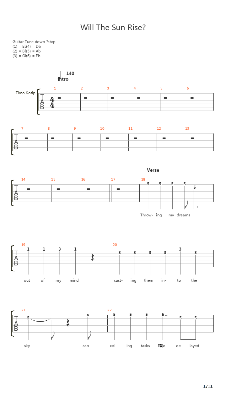 Will The Sun Rise吉他谱