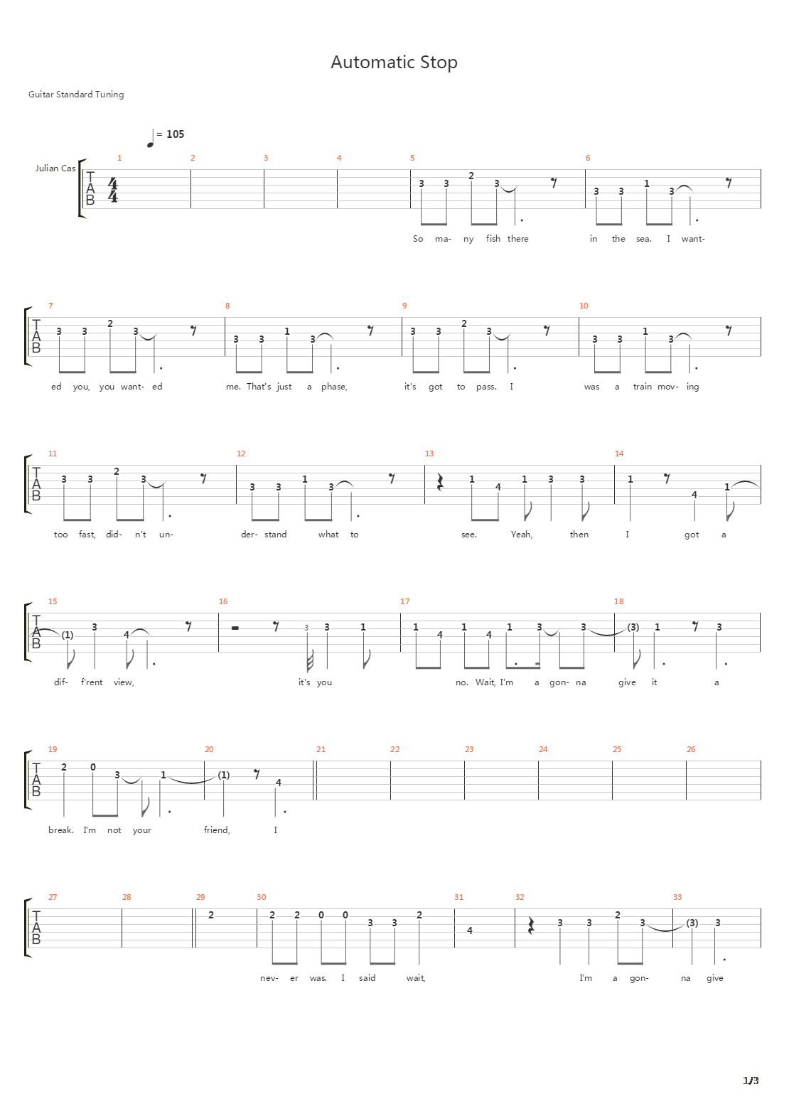 Automatic Stop吉他谱