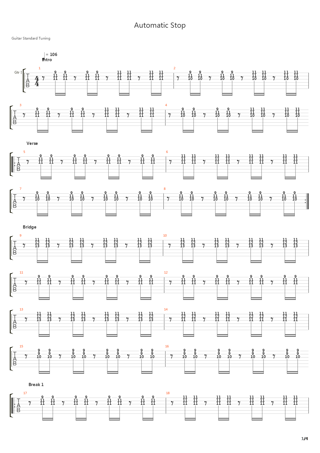 Automatic Stop吉他谱