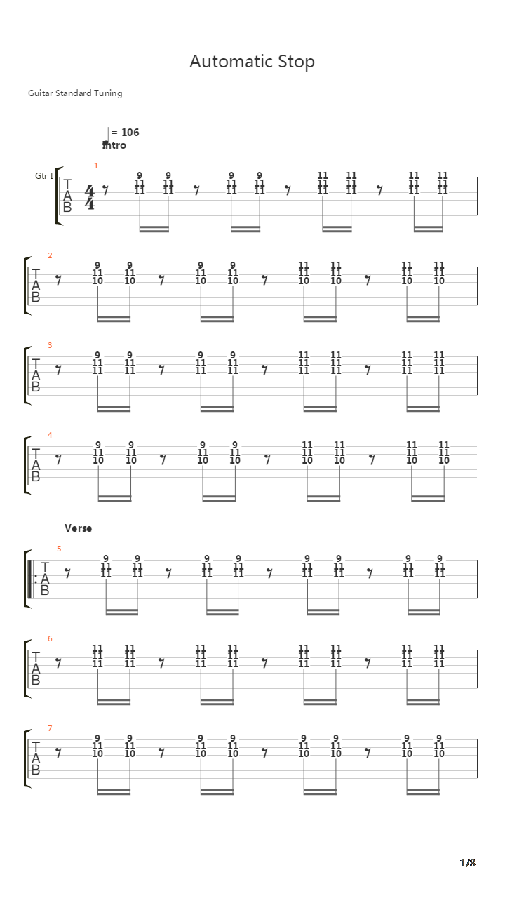 Automatic Stop吉他谱