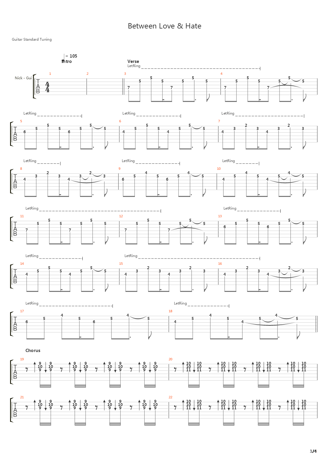 Between Love And Hate吉他谱