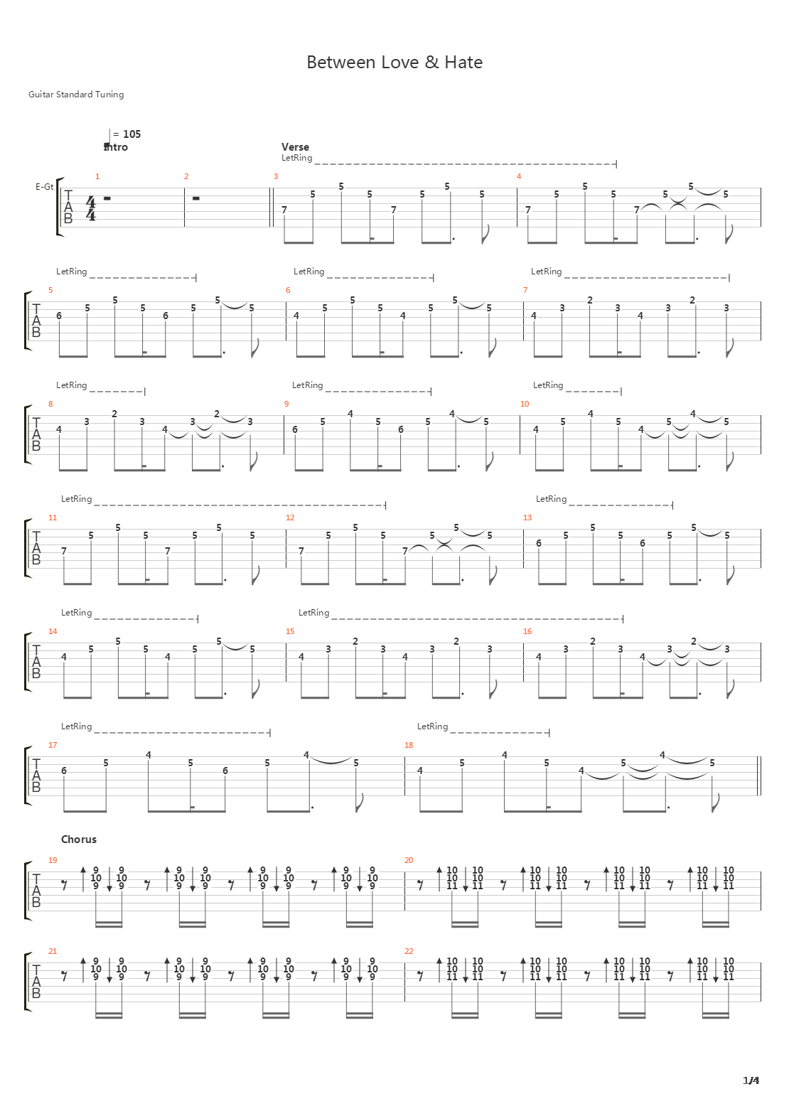 Between Love And Hate吉他谱
