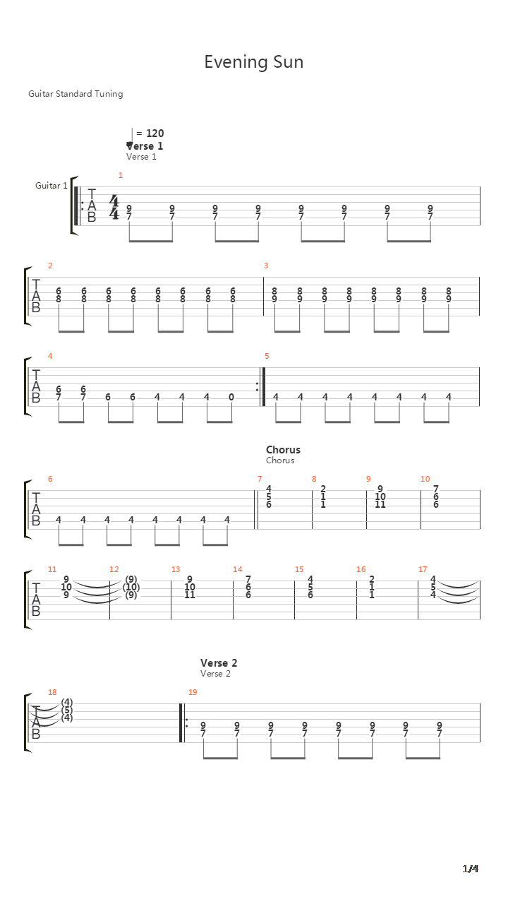 Evening Sun吉他谱