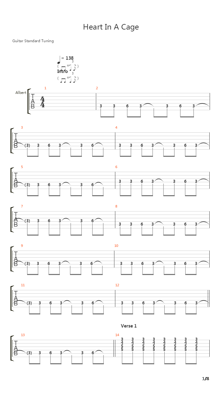 Heart In A Cage吉他谱