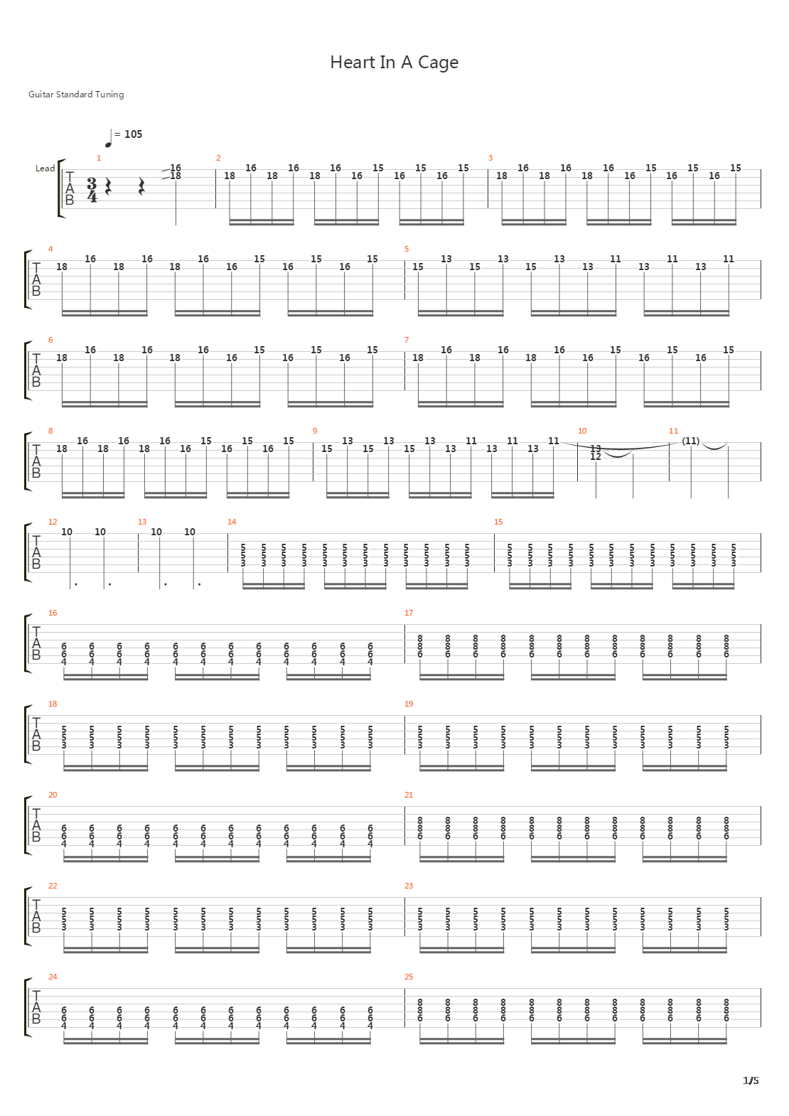 Heart In A Cage吉他谱
