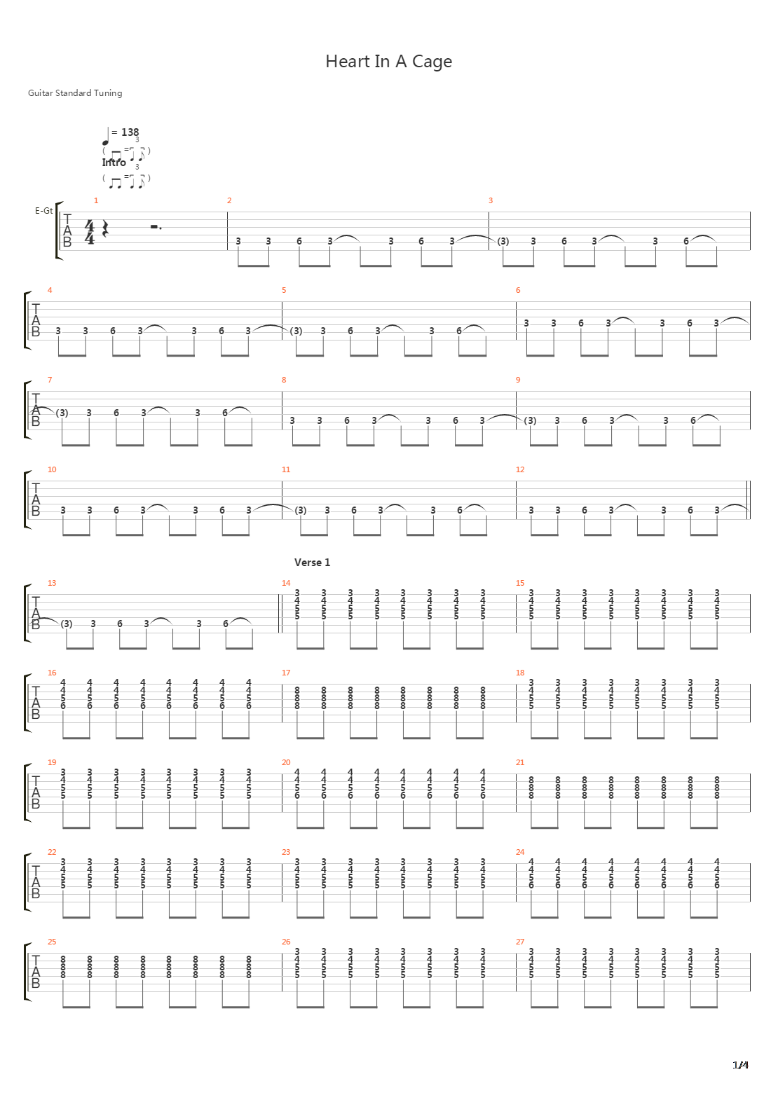 Heart In A Cage吉他谱
