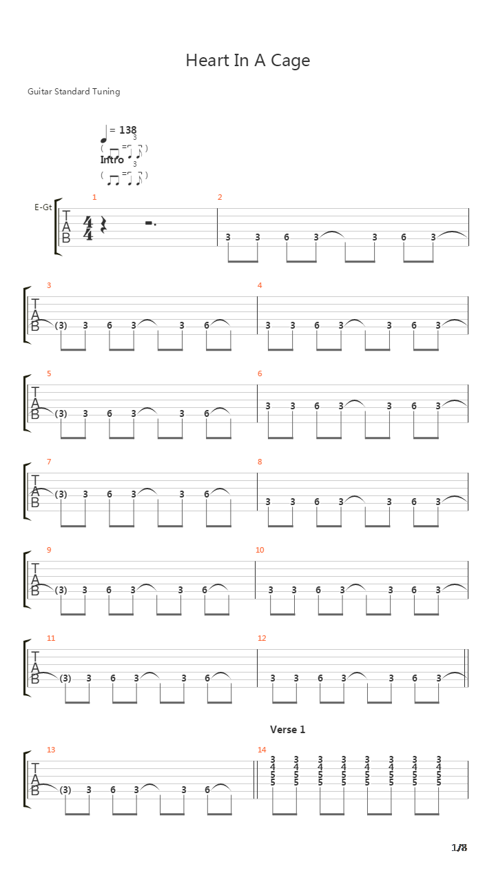 Heart In A Cage吉他谱