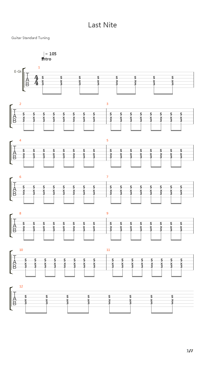 Last Nite吉他谱