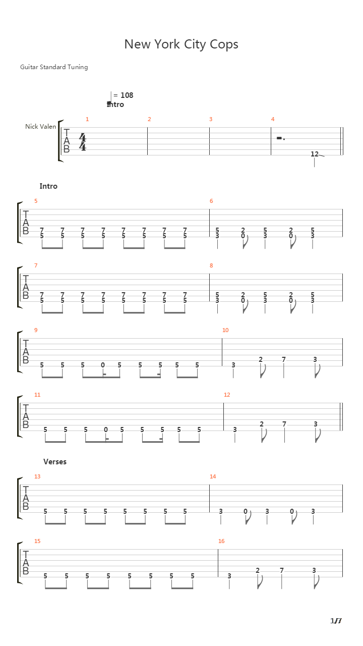 New York City Cops吉他谱
