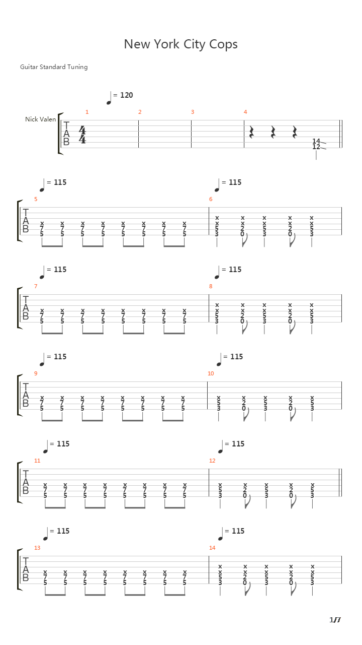 New York City Cops吉他谱