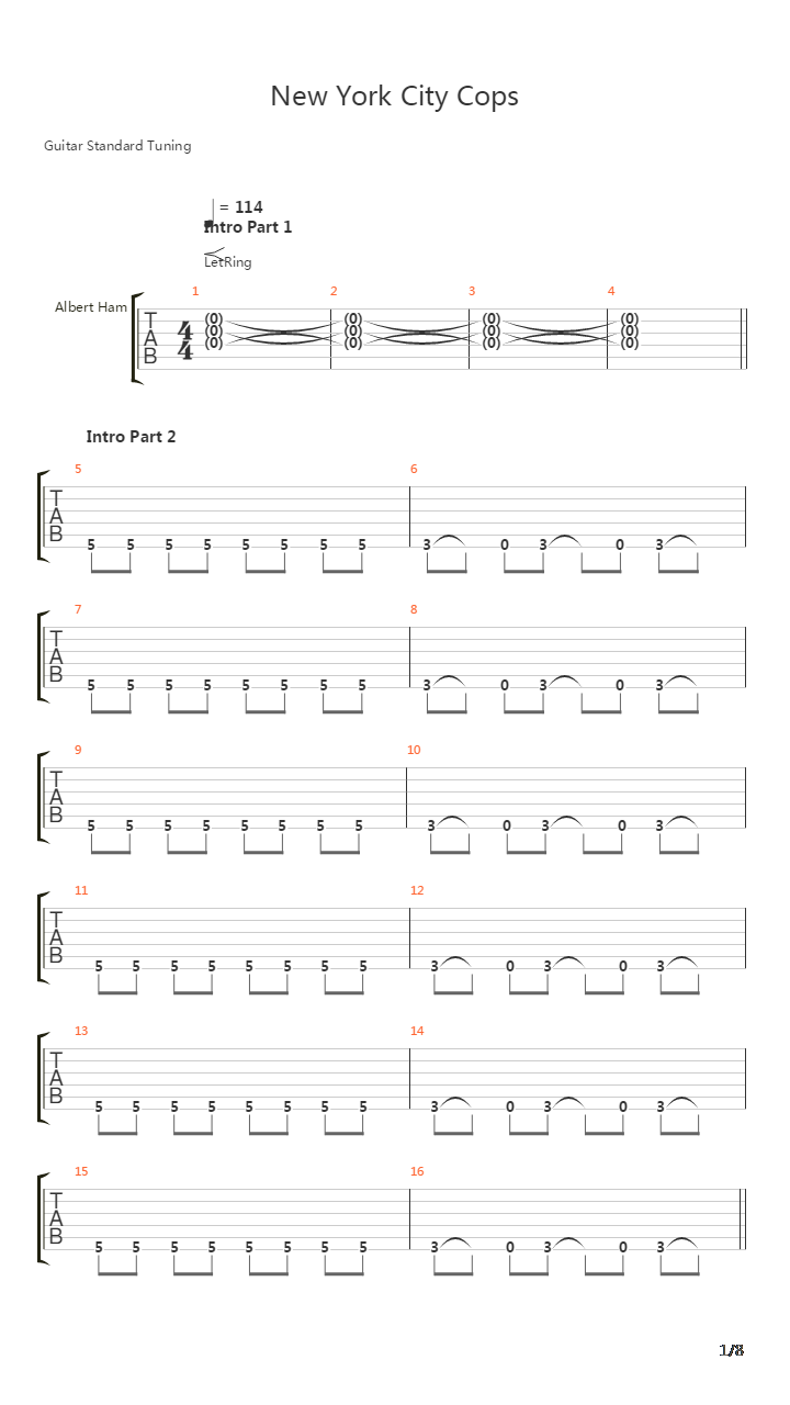 New York City Cops吉他谱