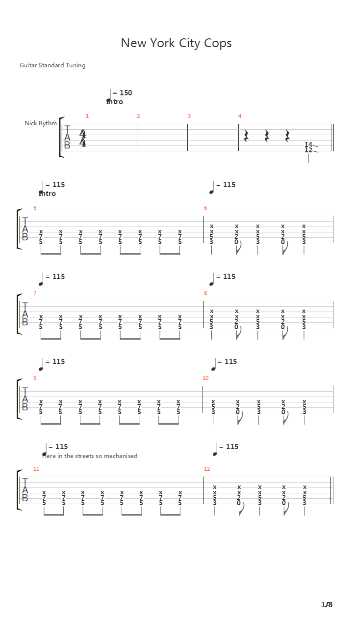 New York City Cops吉他谱