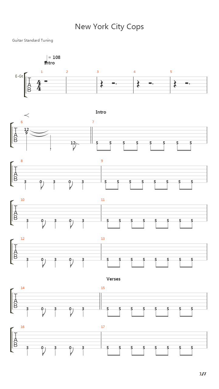 New York City Cops吉他谱