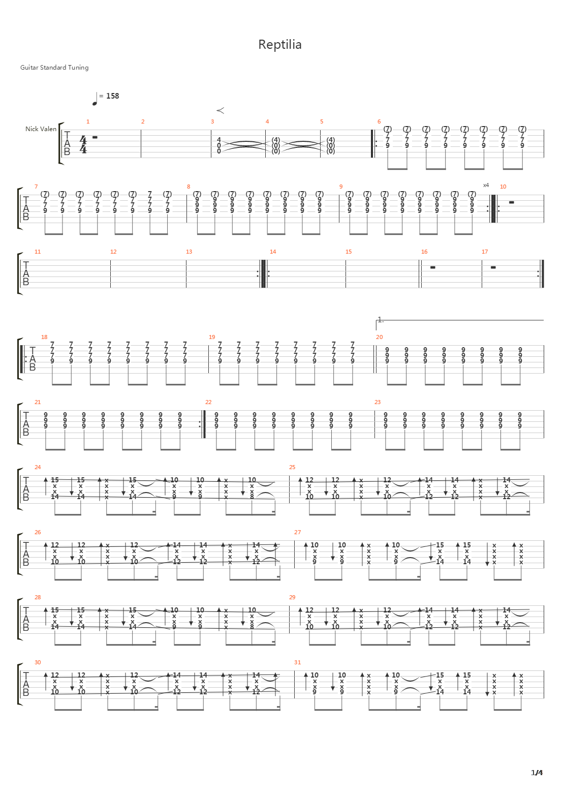 Reptilia吉他谱