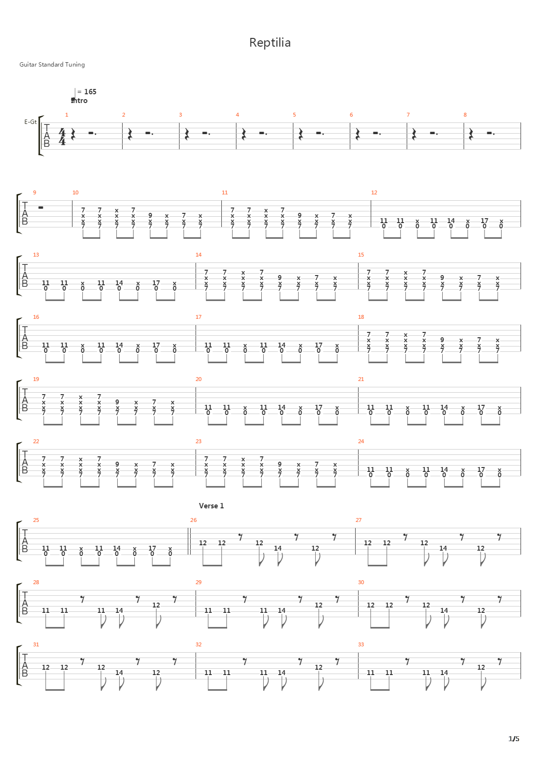 Reptilia吉他谱