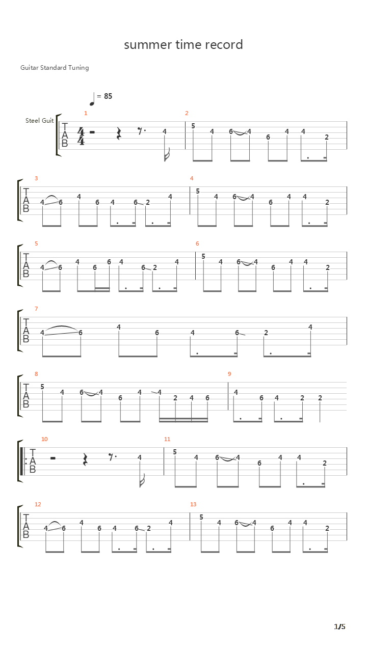 IA - サマータイムレコード(Summer Time Record)吉他谱