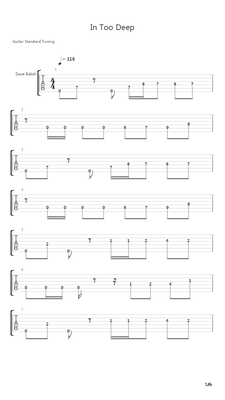 In Too Deep吉他谱