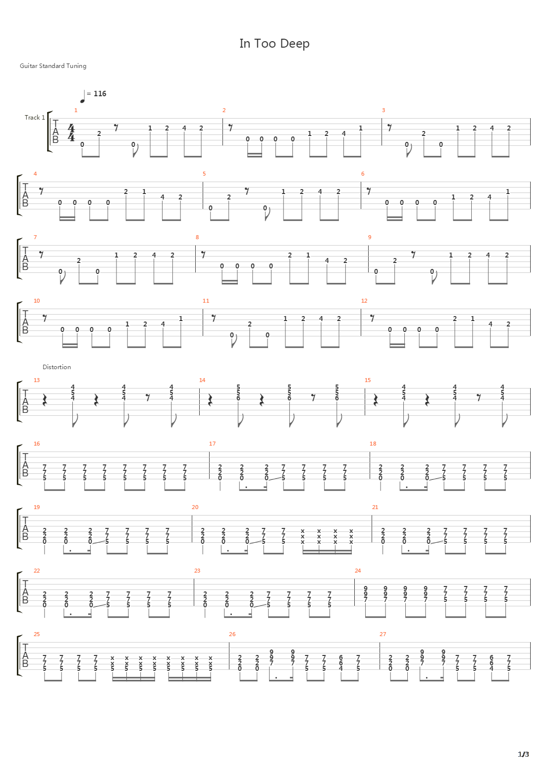 In Too Deep吉他谱