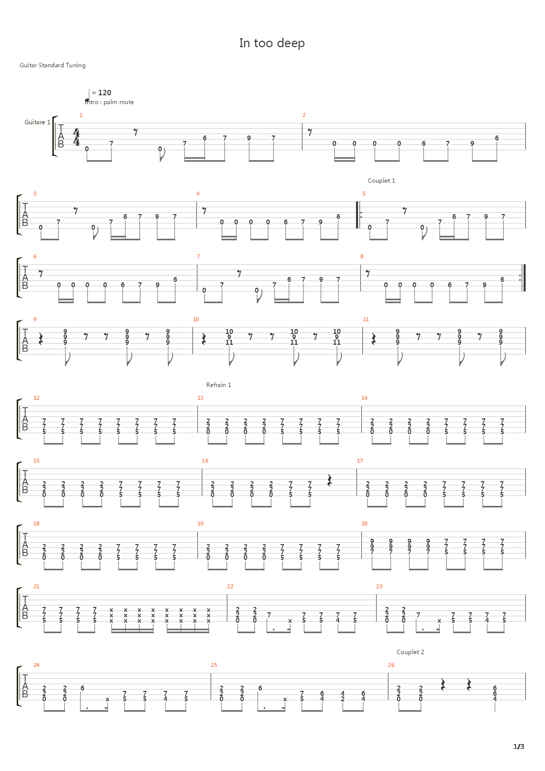 In Too Deep吉他谱