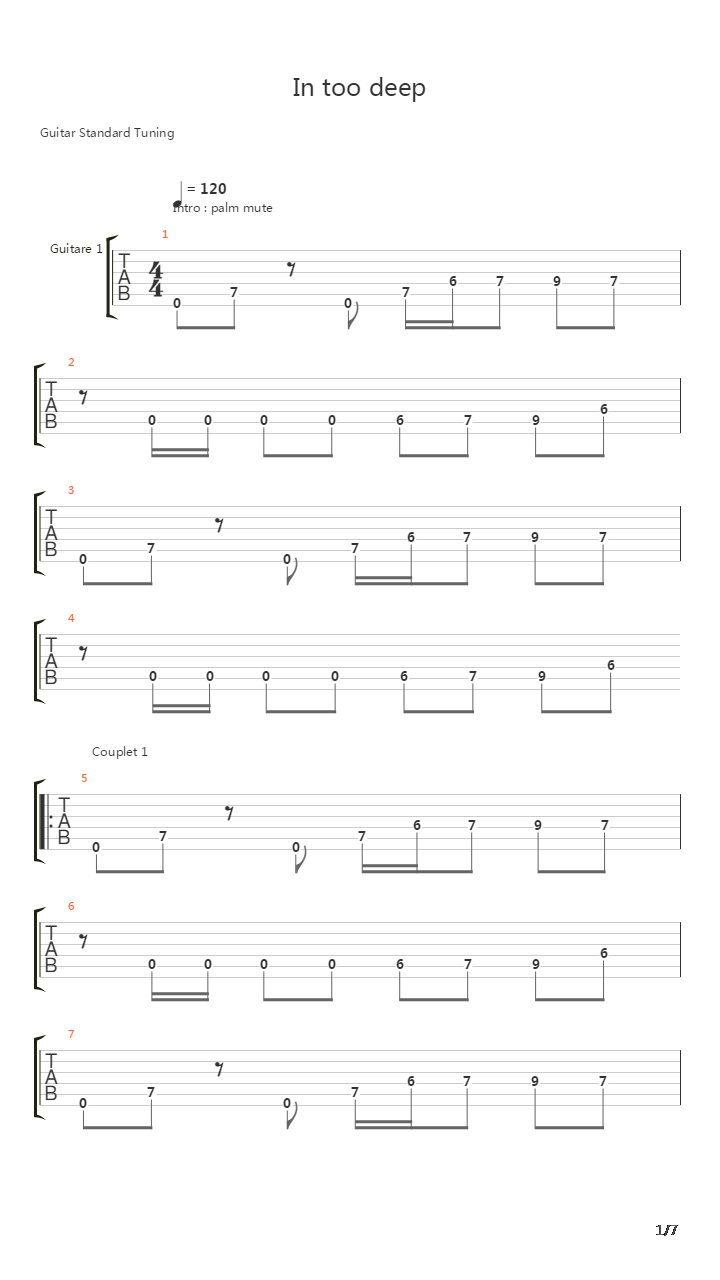 In Too Deep吉他谱