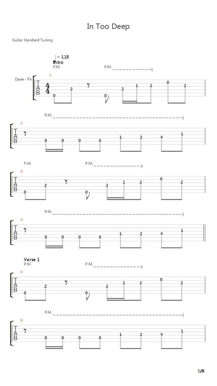 In Too Deep吉他谱
