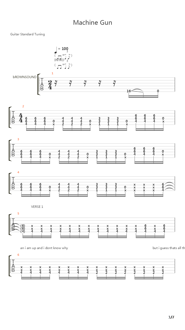 Machine Gun吉他谱