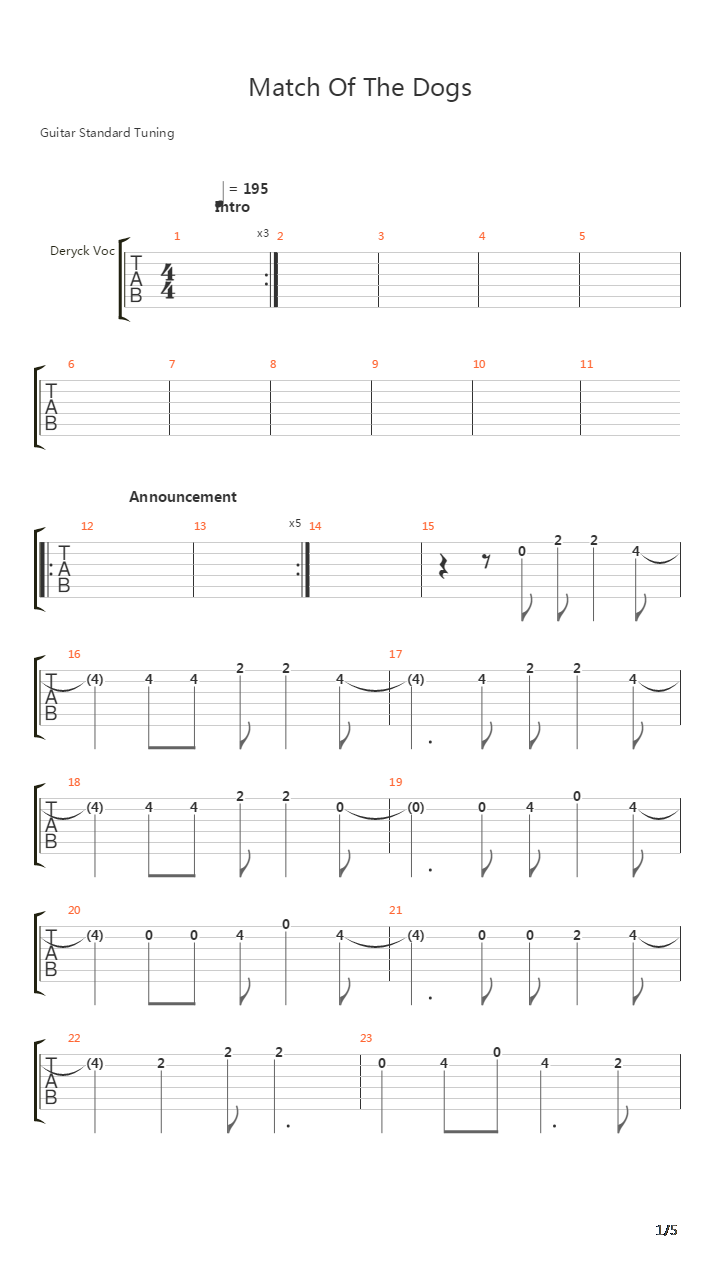 March Of The Dogs吉他谱