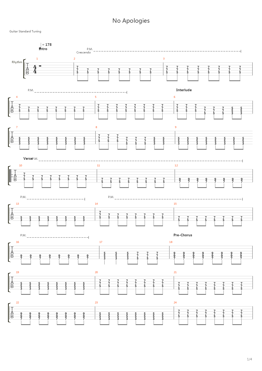 No Apologies吉他谱