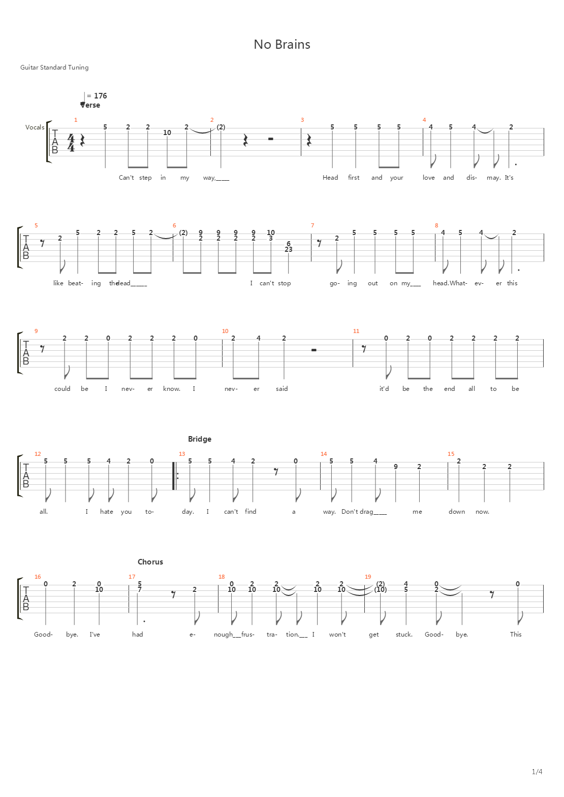 No Brains吉他谱