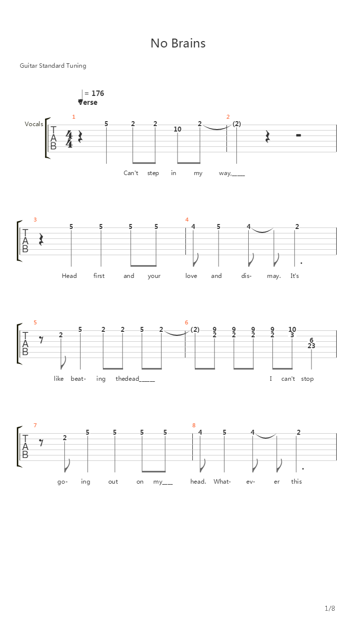 No Brains吉他谱