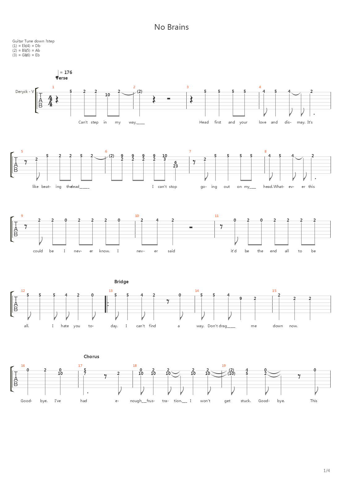No Brains吉他谱