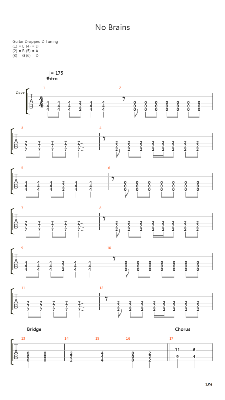 No Brains吉他谱