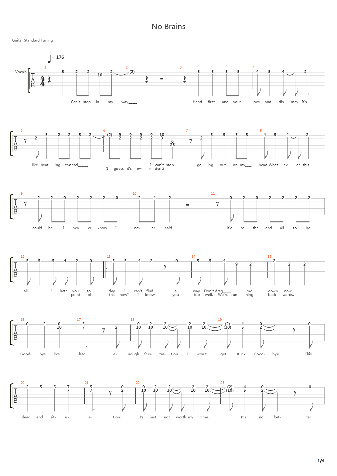 No Brains吉他谱