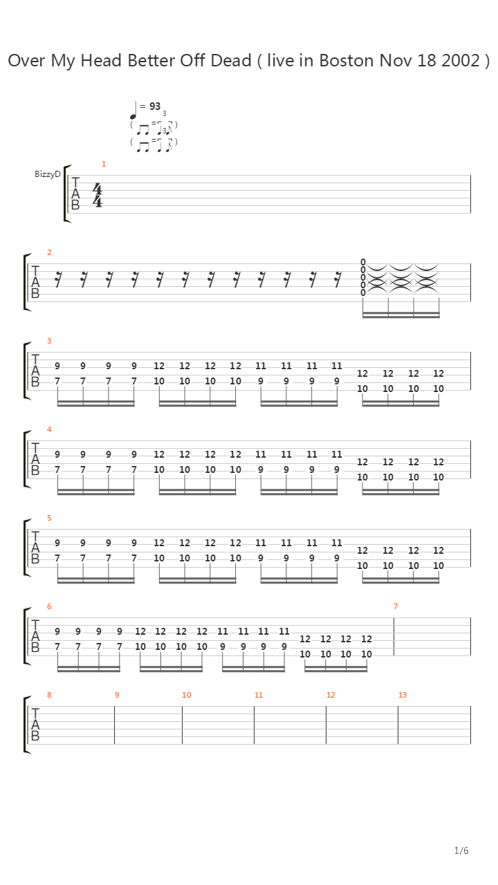 Over My Head Better Off Dead吉他谱