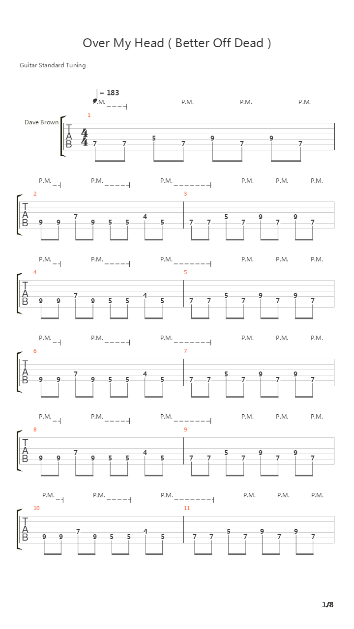 Over My Head Better Off Dead吉他谱