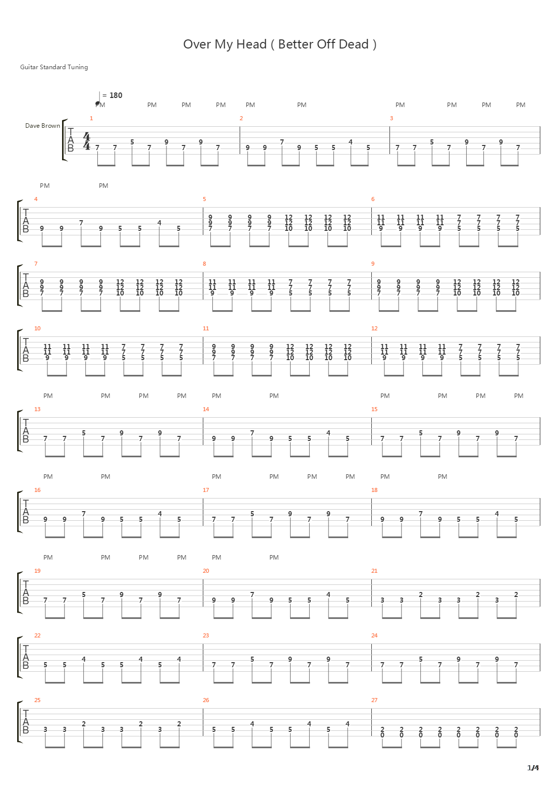 Over My Head Better Off Dead吉他谱