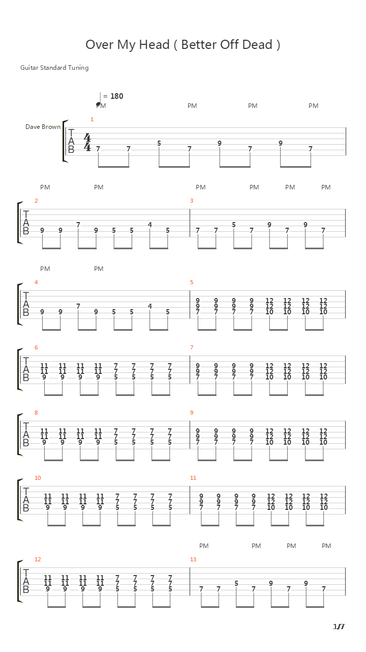 Over My Head Better Off Dead吉他谱