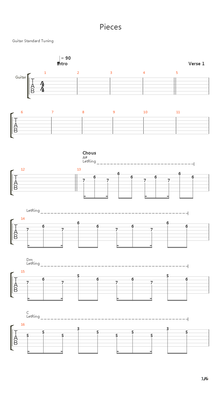 Pieces吉他谱