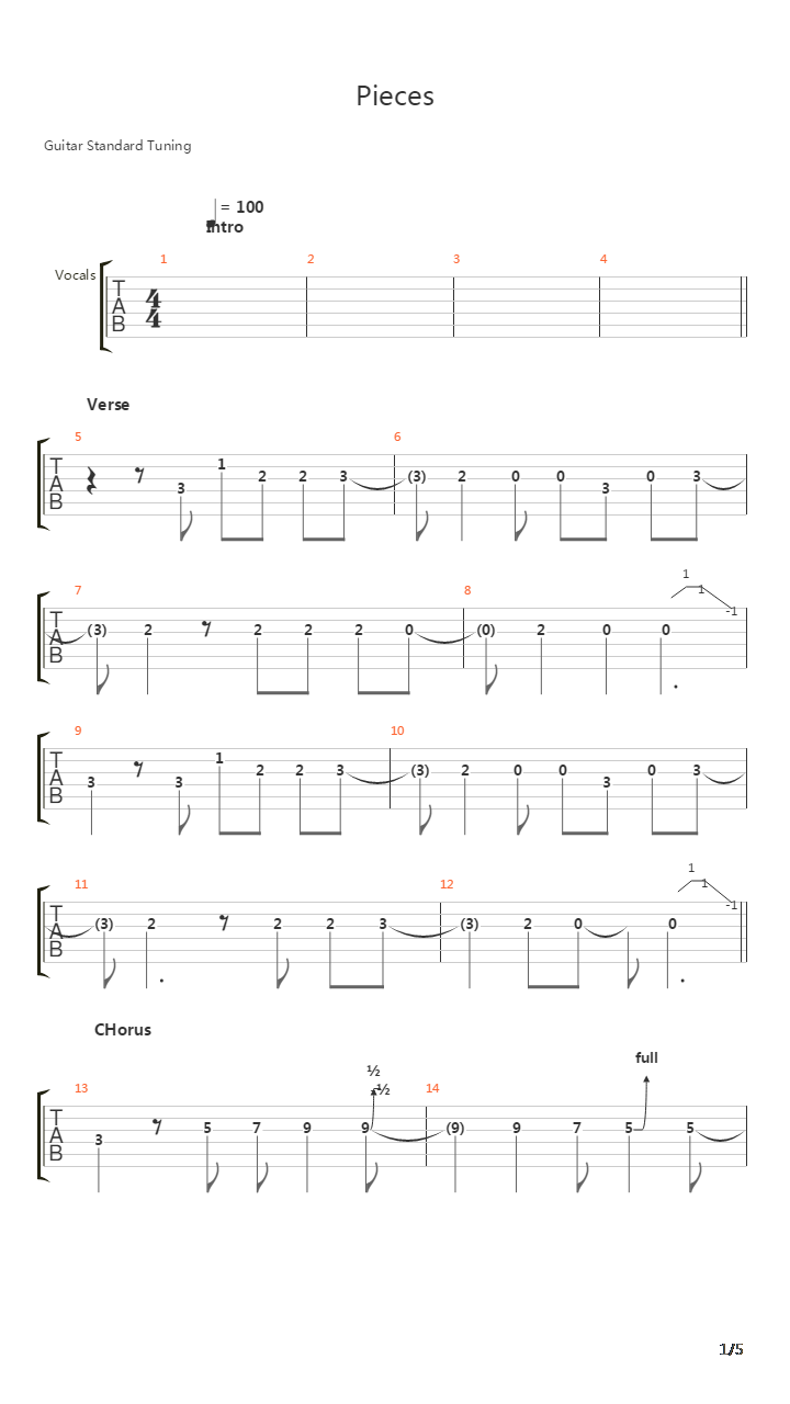 Pieces吉他谱