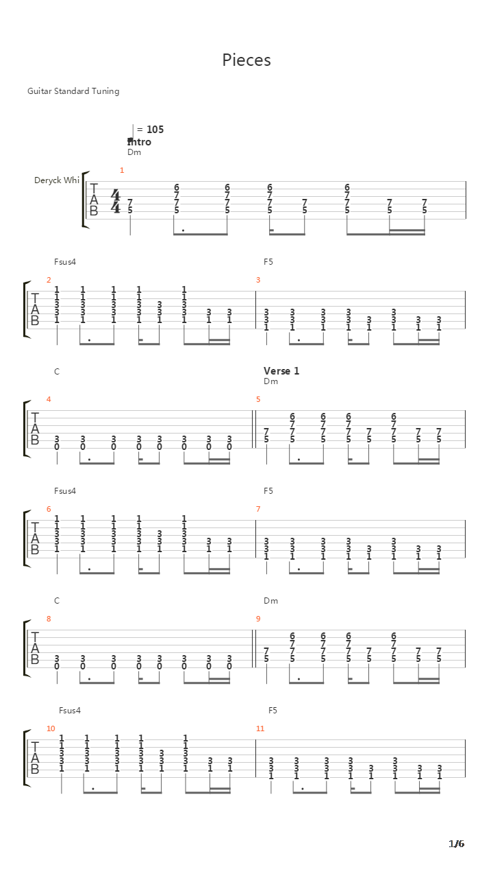 Pieces吉他谱