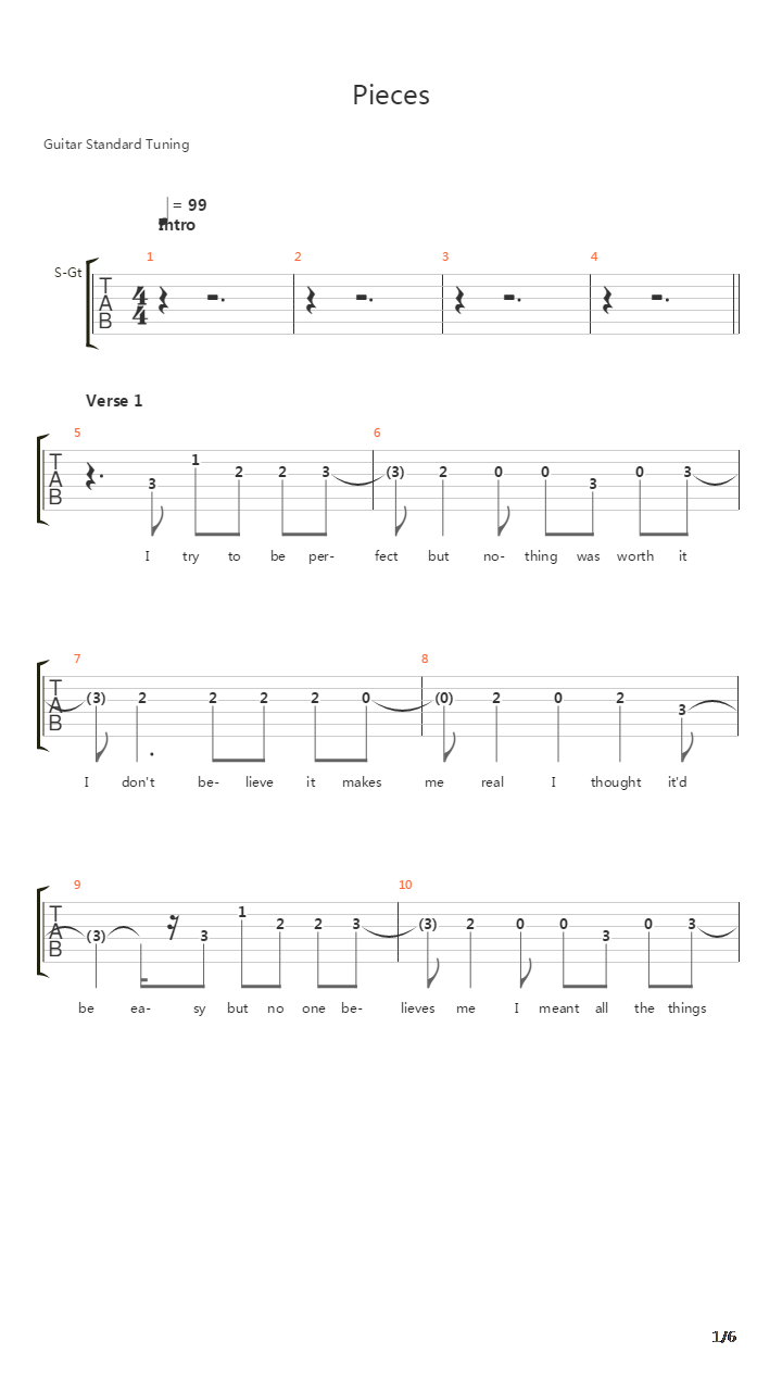 Pieces吉他谱