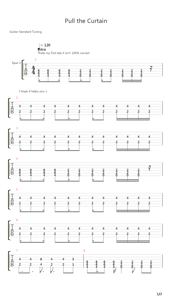Pull The Curtain吉他谱