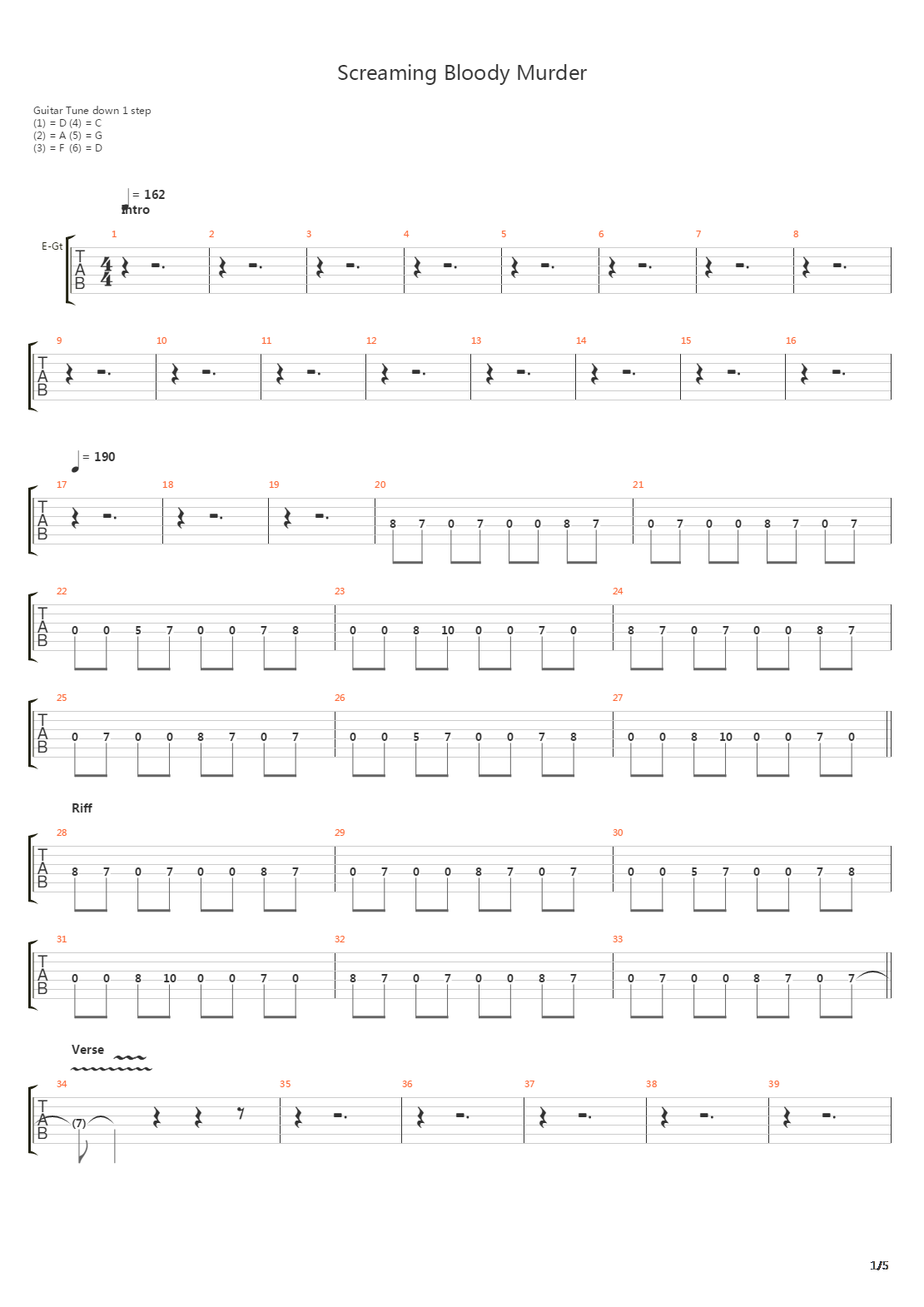 Screaming Bloody Murder吉他谱
