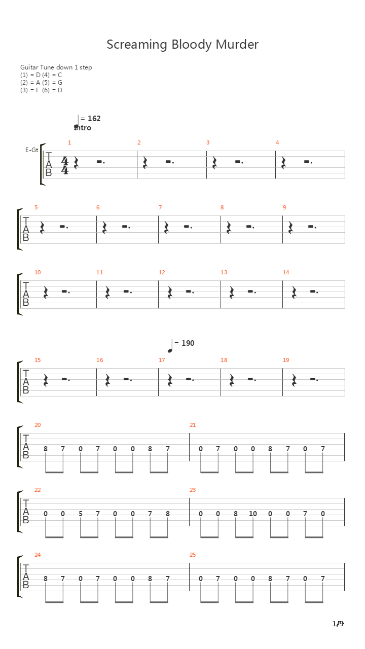 Screaming Bloody Murder吉他谱