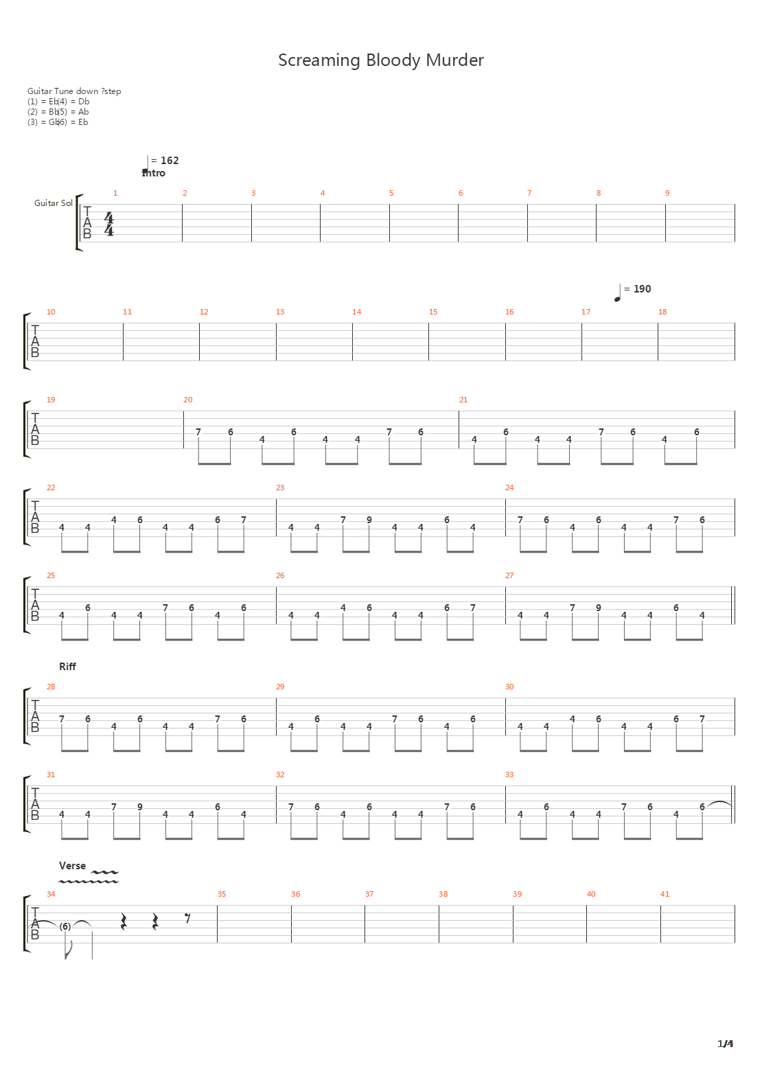 Screaming Bloody Murder吉他谱