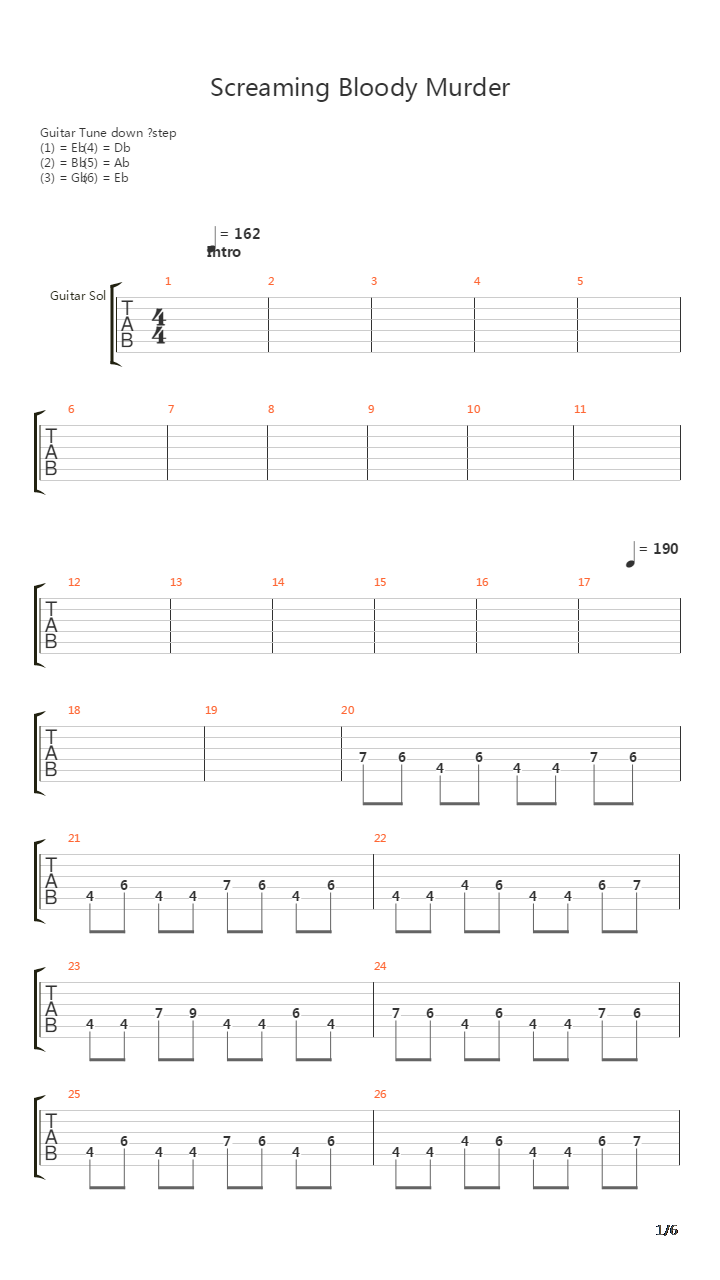 Screaming Bloody Murder吉他谱