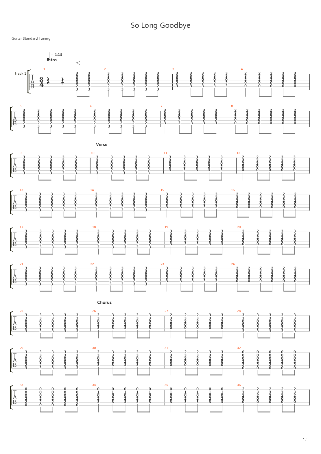 So Long Goodbye吉他谱