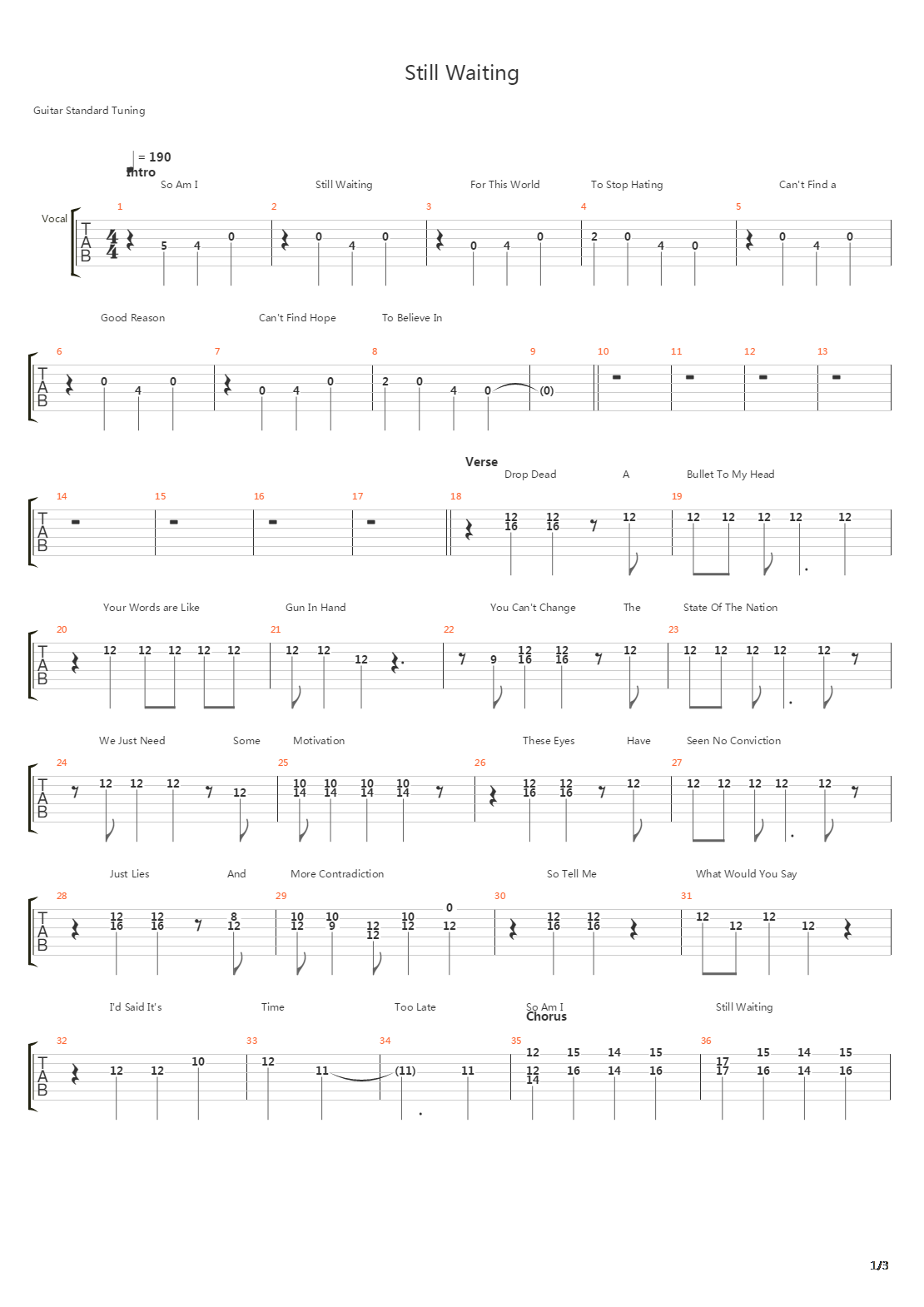 Still Waiting吉他谱