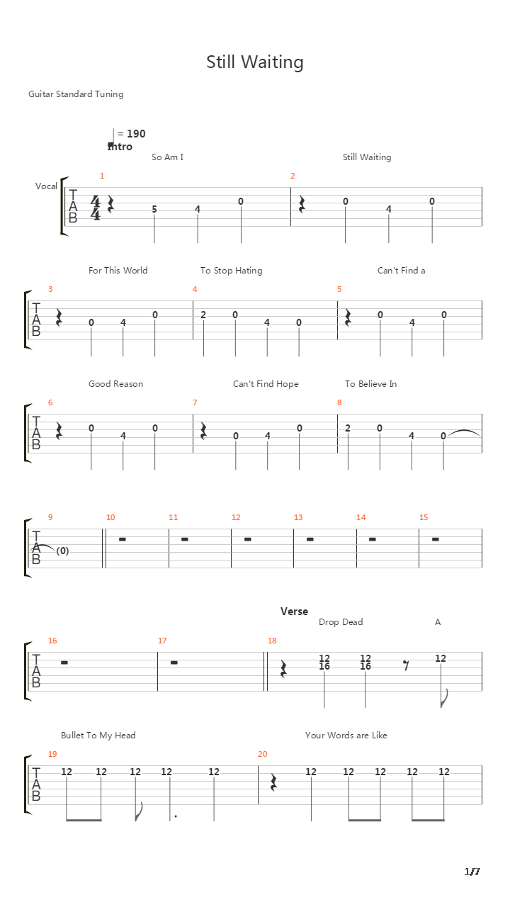 Still Waiting吉他谱